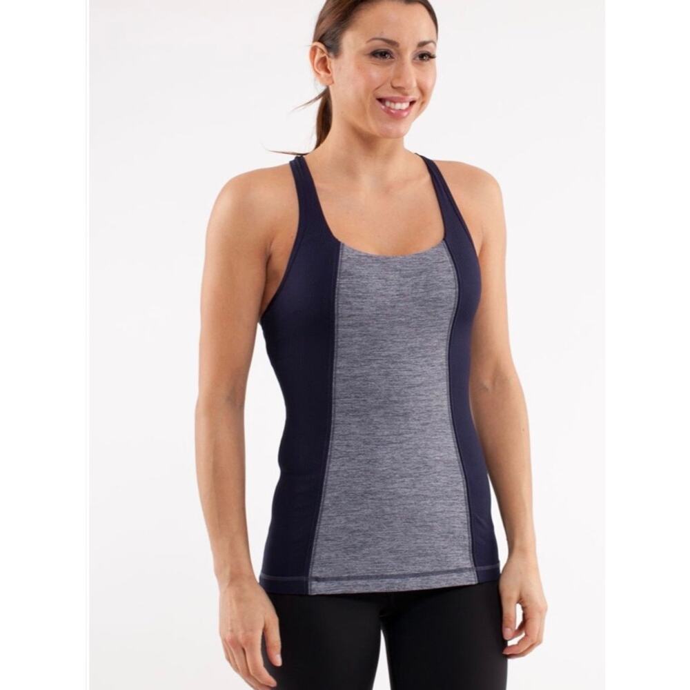 LULULEMON Get Fit Racerback Keyhole Tank Top Navy Blue & Heather Women's‎ SZ 4